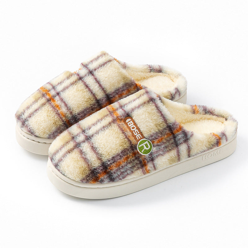 Women's Home Plush Warm Non-slip Plaid Cotton Shoes See size chart under “more details”