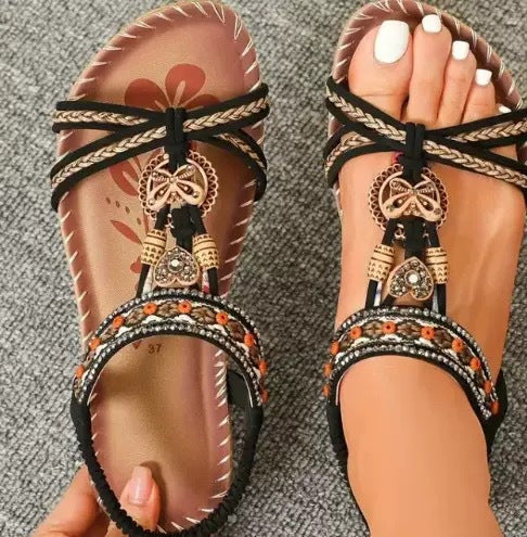Women's Flower Rhinestone Flat Sandals