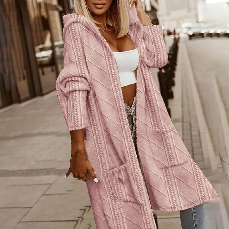 Chaqueta larga texturizada con capucha para mujer