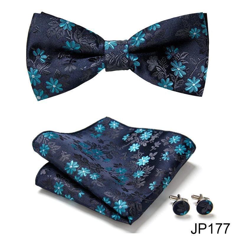 Men's Formal Bow Tie Handkerchief and Cuff links Set