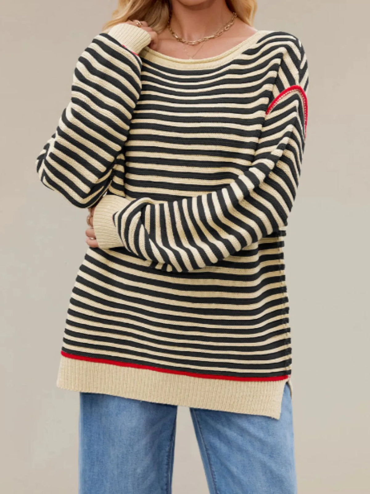 Slit Striped Oversized Sweater
