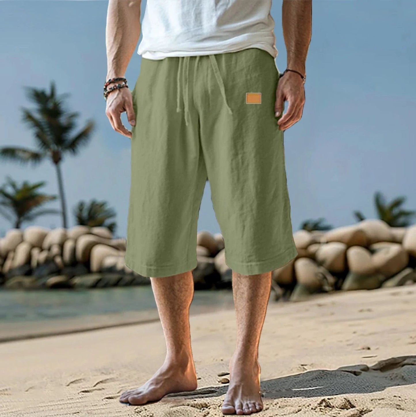 Men's Cropped Straight-leg Shorts Solid Color