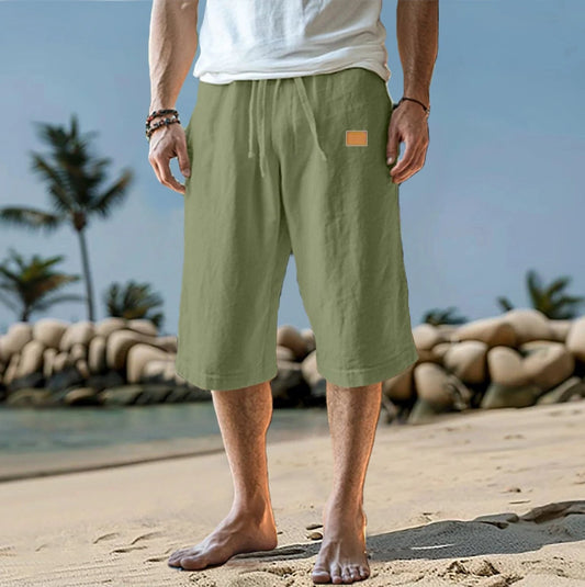 Men's Cropped Straight-leg Shorts Solid Color