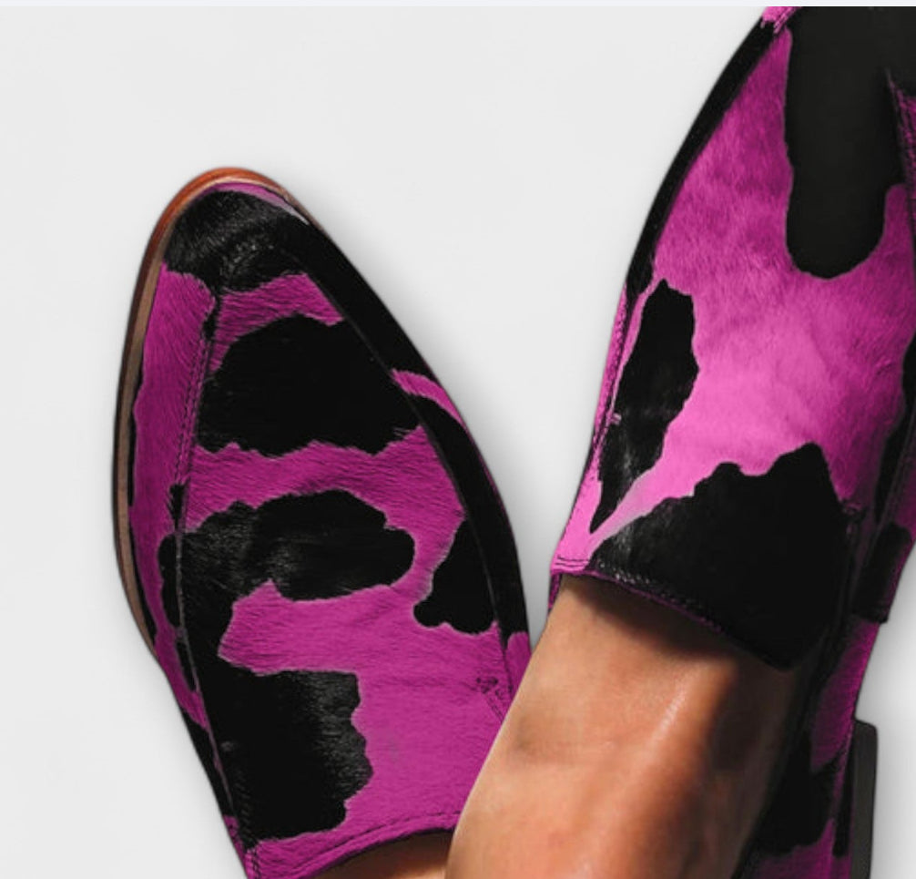 Women's Pointed-Toe Cow Print Flats
