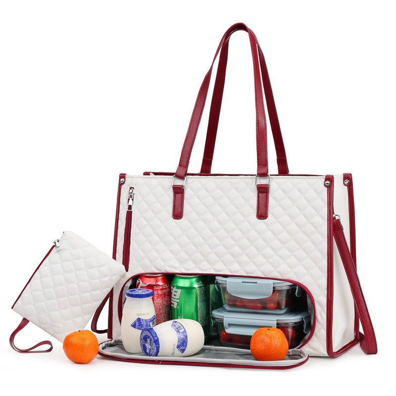 Unisex 2-in-1 Quilted Commuter Tote and Lunch Bag Handbag