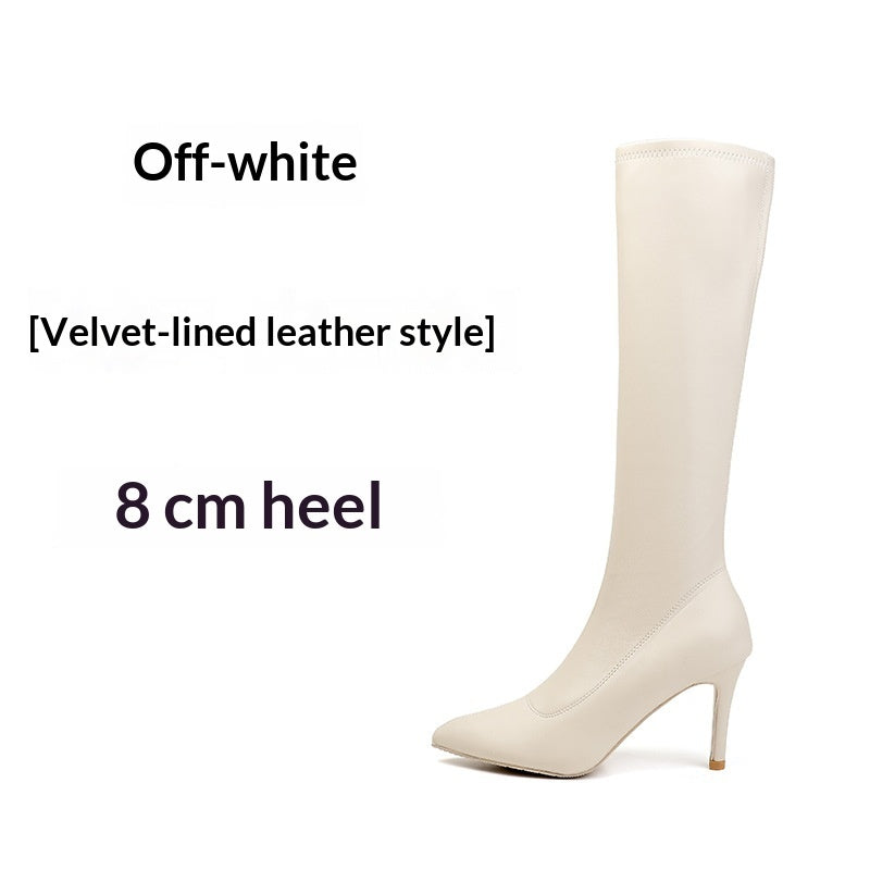 Beige Genuine Leather Pointed Toe Stiletto Ankle Boots - Women's Slim Fit High Heel Side Zipper Autumn Winter Footwear
