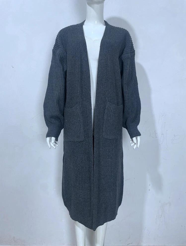 Women's Knitted Plus Size Long Cardigan w/ Pocket