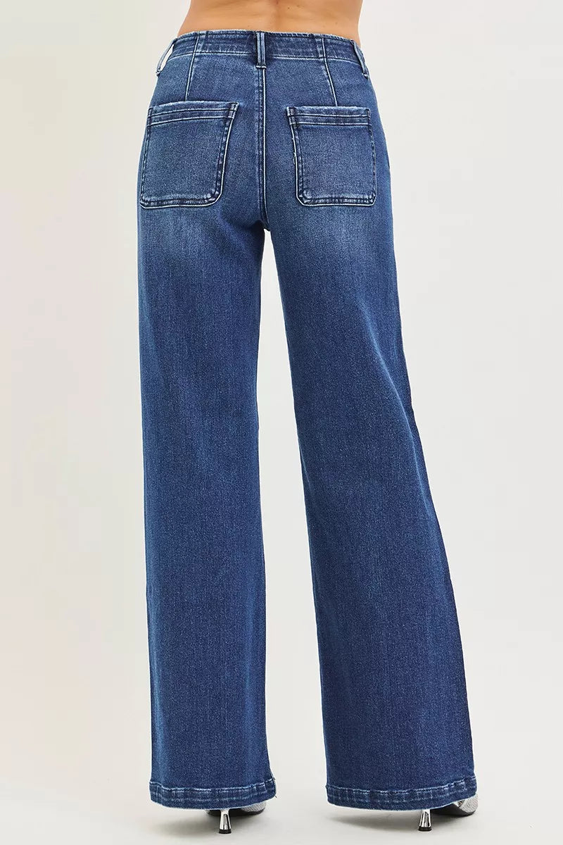 Pantalones Vaqueros Anchos de Tiro Alto RISEN con Bolsillos Inclinados