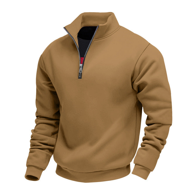 New Winter Mens Zip-up Fleece-lined Solid-color Jacket