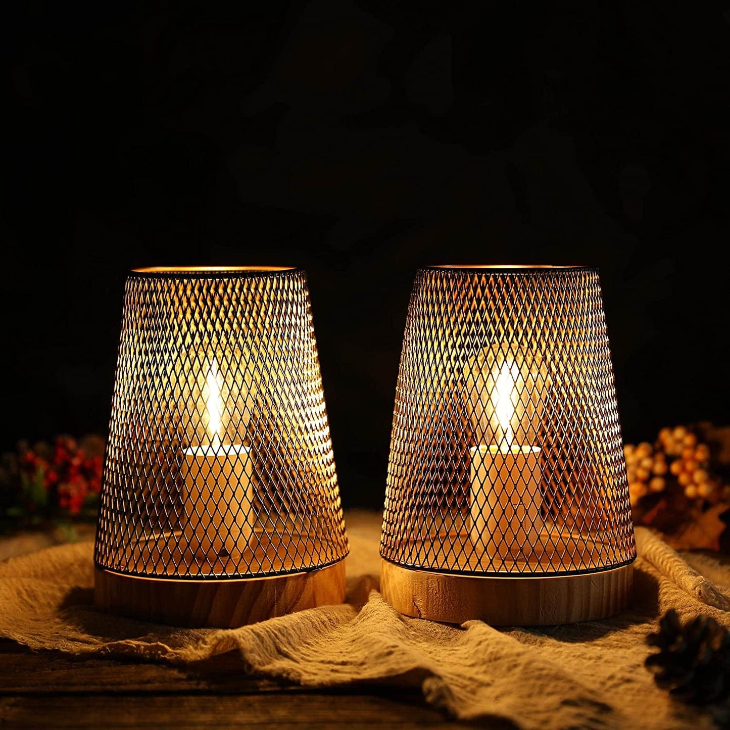 7.5''High Battery Powered Metal Mesh Table Lamp（Set of 2）