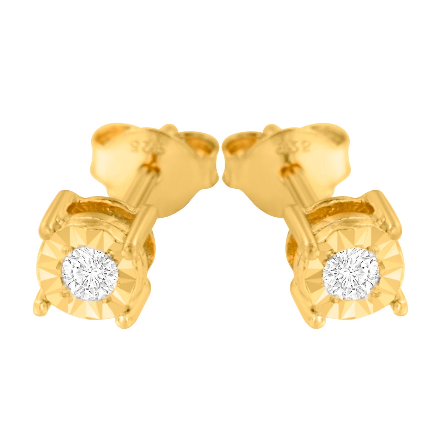 10K Yellow Gold Plated .925 Sterling Silver 1/10 Cttw Round Brilliant-Cut Diamond Miracle-Set Stud Earrings (J-K Color, I3 Clarity)