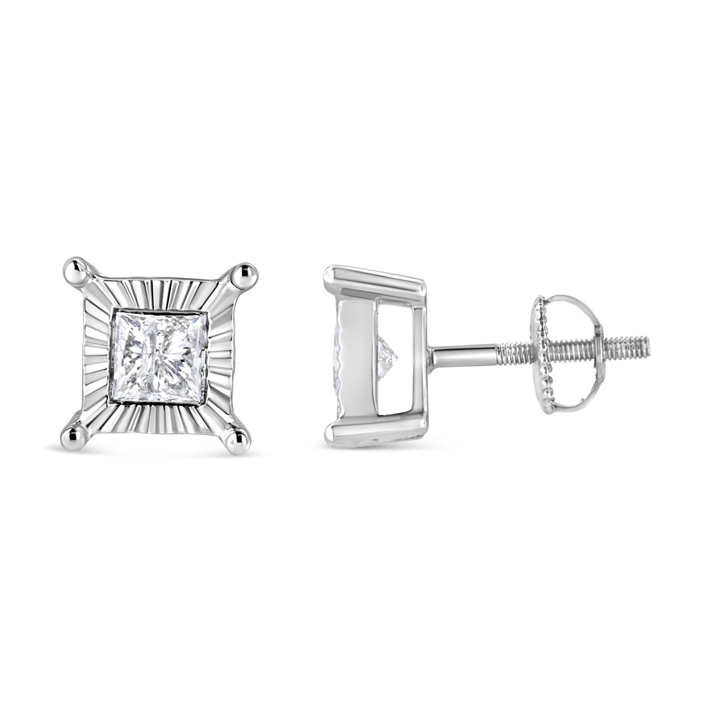 .925 Sterling Silver 1.0 Cttw Miracle Set Princess-cut Diamond Solitaire Stud Earrings (H-I Color, I2-I3 Clarity)