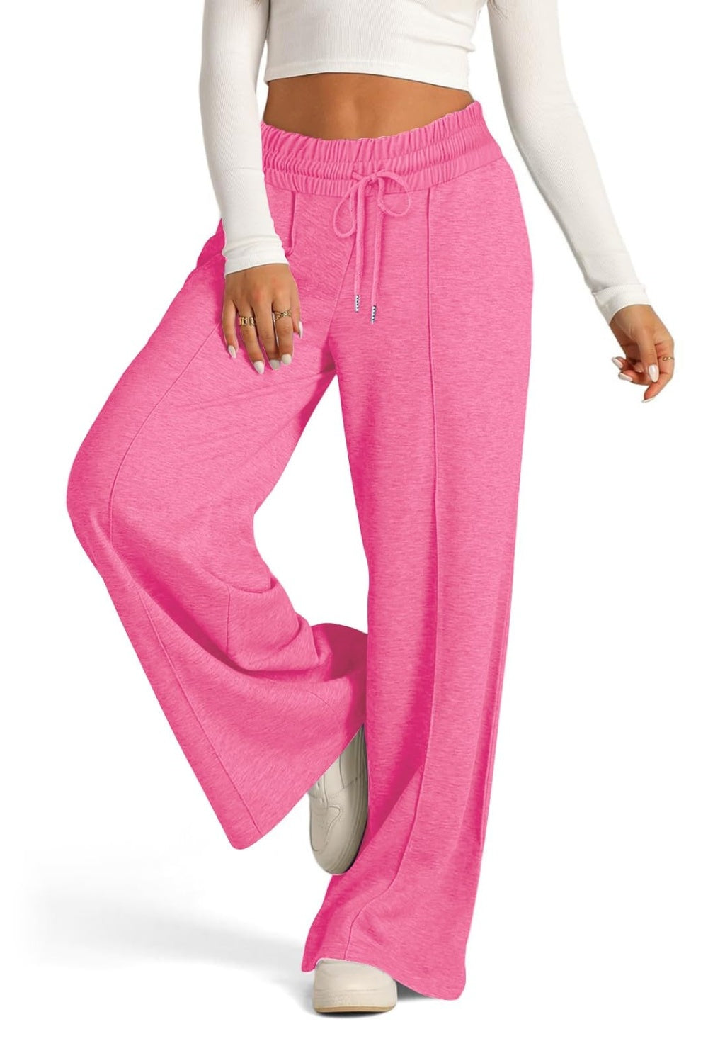 Pantalones de pernera ancha con cintura elástica y cordón ajustable