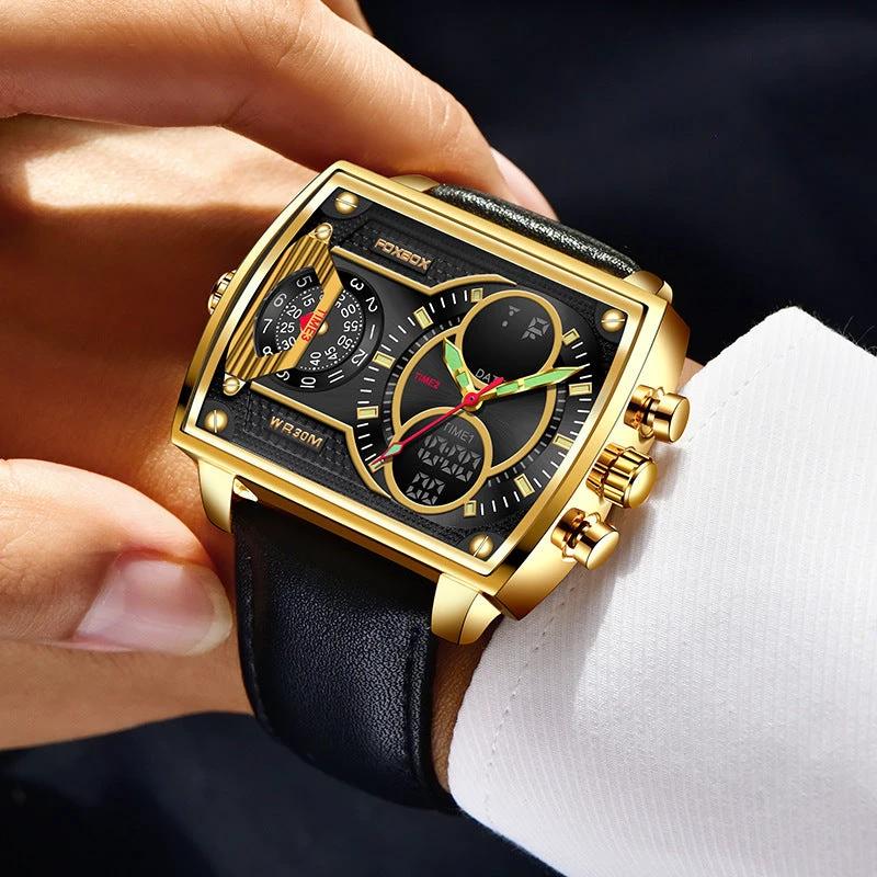 Quartz Electronic Dual Display Multi-function Square Watch