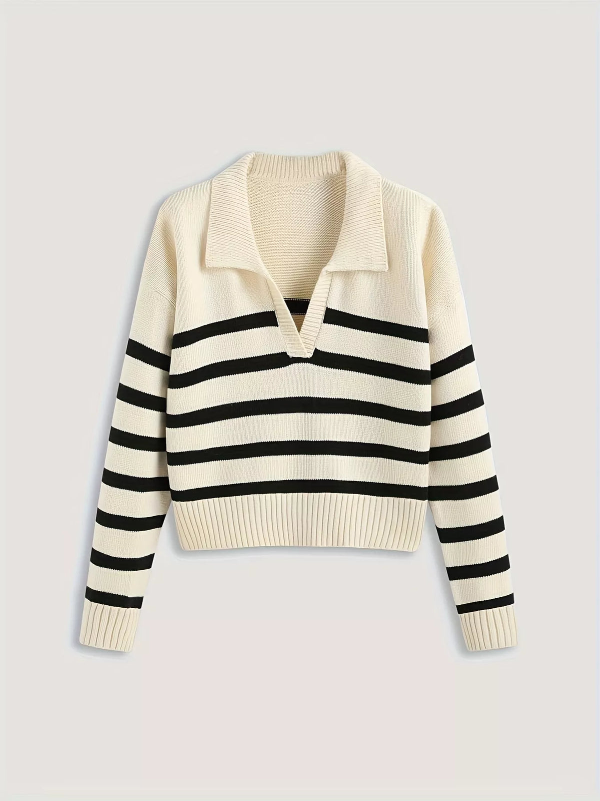 Striped Polo Collar Knit Sweater