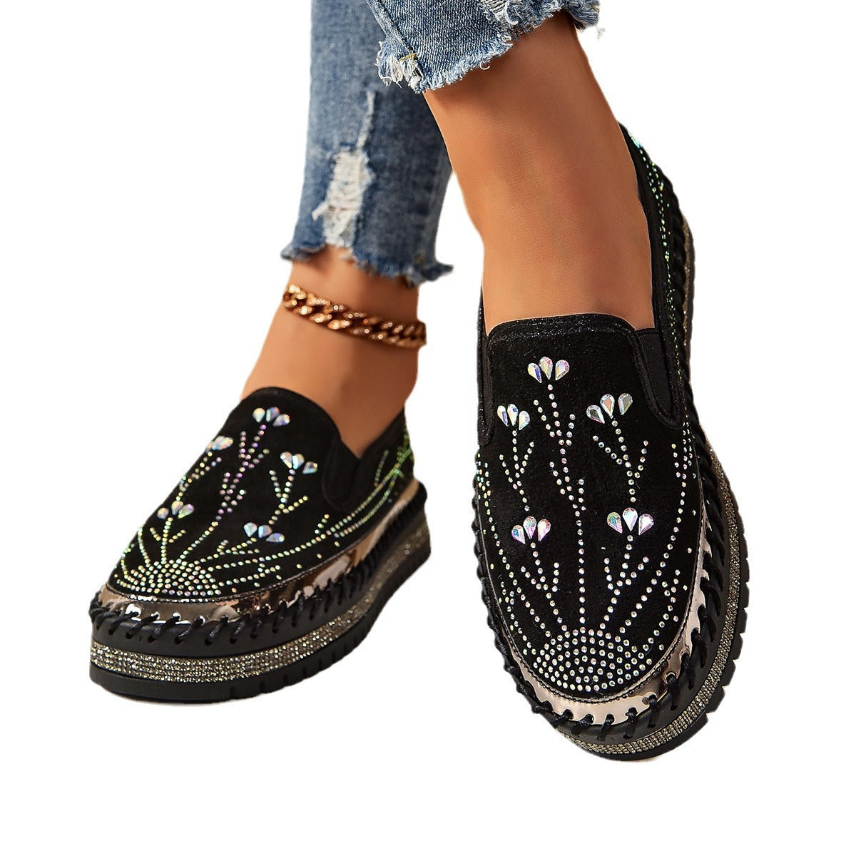 Rhinestone Platform Slip-On Sneakers