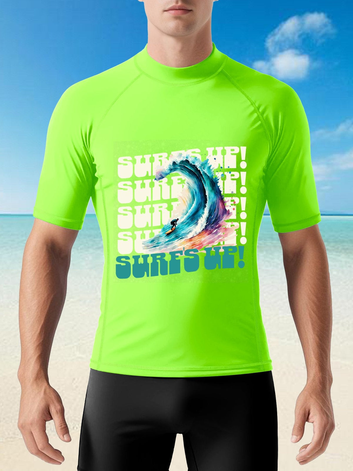 Surf's Up Men's Short-Sleeve Swim Top (Front Printing)