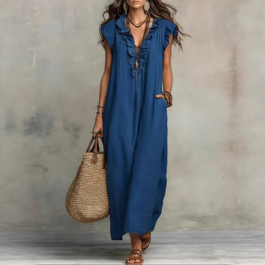 Women's Spring Summer Pocket Ruffle Elegant Dress