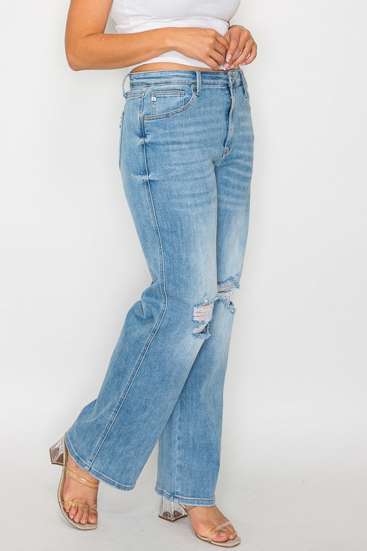 Jeans rectos de tiro alto desgastados Bytos de tamaño completo