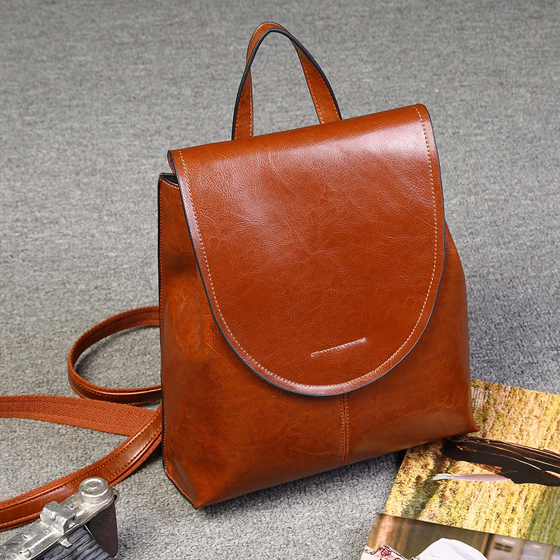 Women's Genuine Leather Messenger Retro Fashion Backpack Messenger Backpack