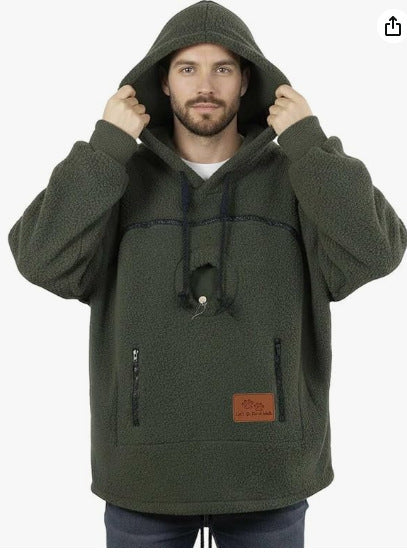 European And American Style Fleece-Lined Hooded Sweatshirt, Unisex, Loose Fit, Casual, Warm, Cross-Border Bestseller With Drawstring