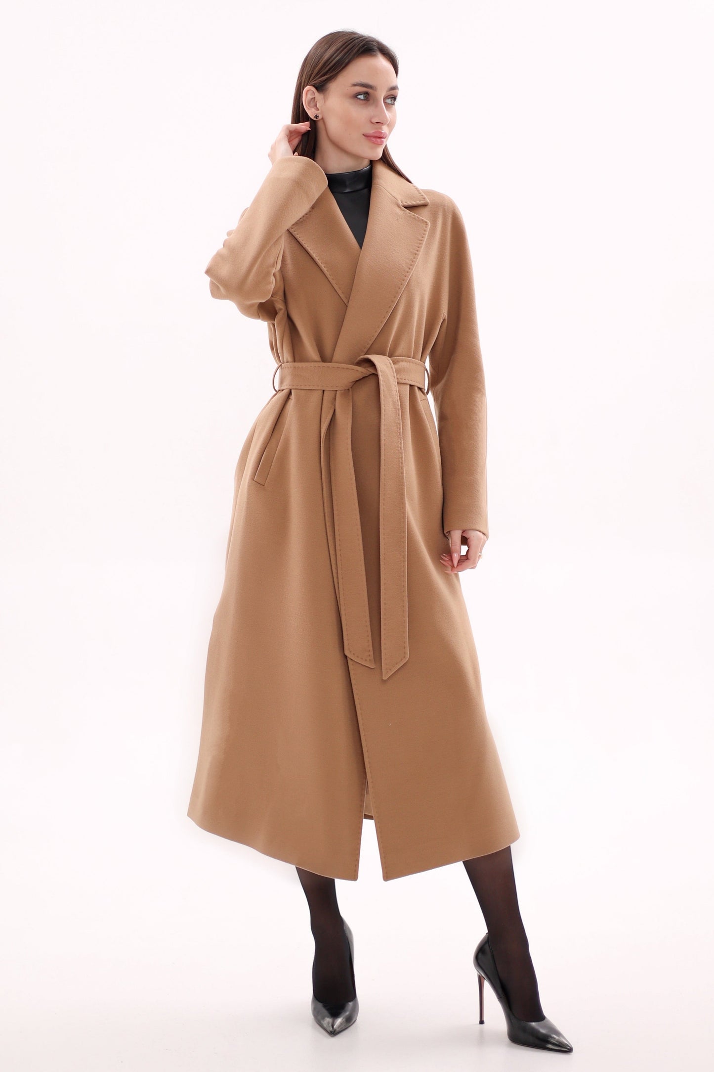 Abrigo cruzado de mezcla de lana Cambridge Comfort Classic en camel