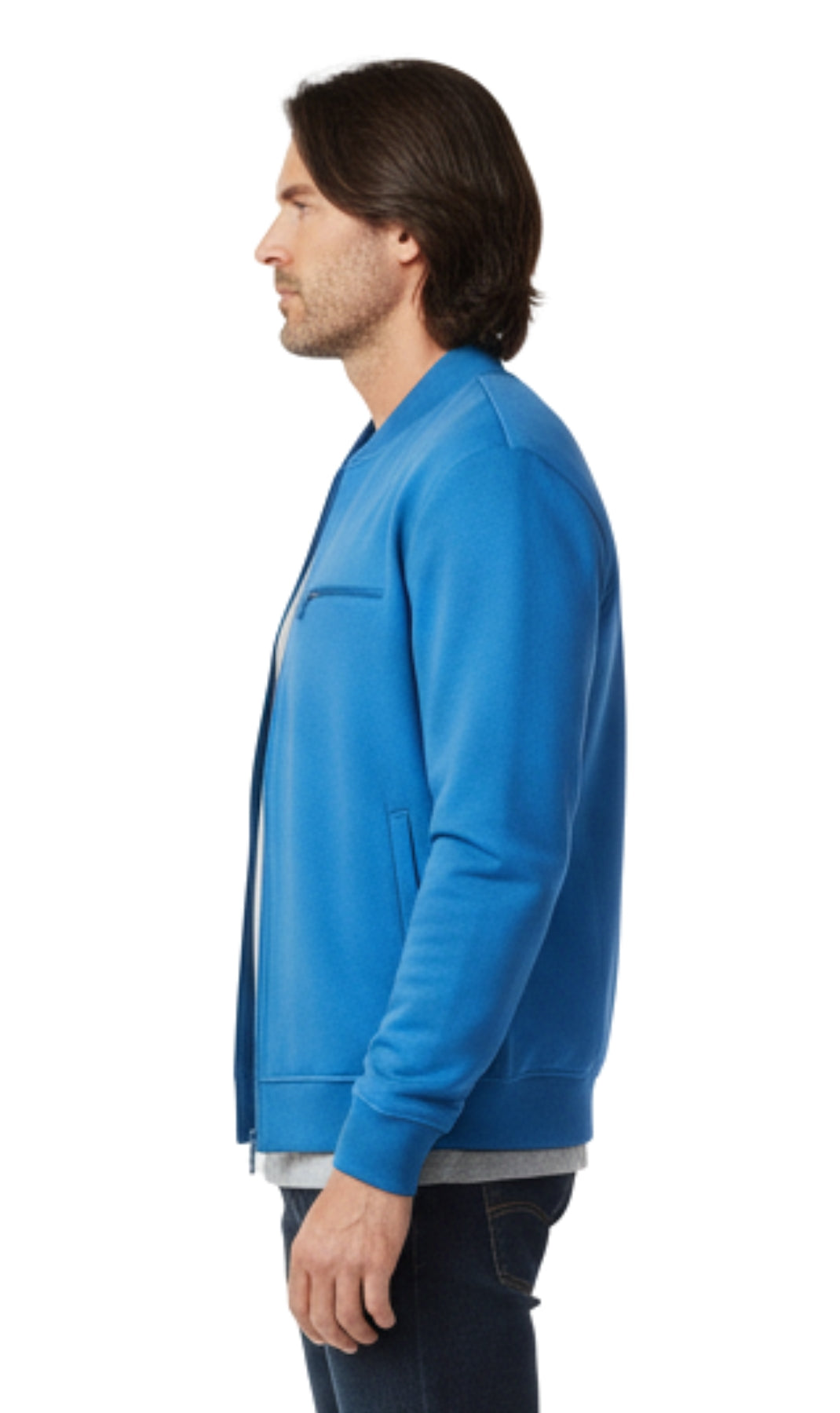 Chaqueta de béisbol de forro polar clásica con cremallera para hombre en tejido ligero de mezcla de algodón con un toque deportivo
