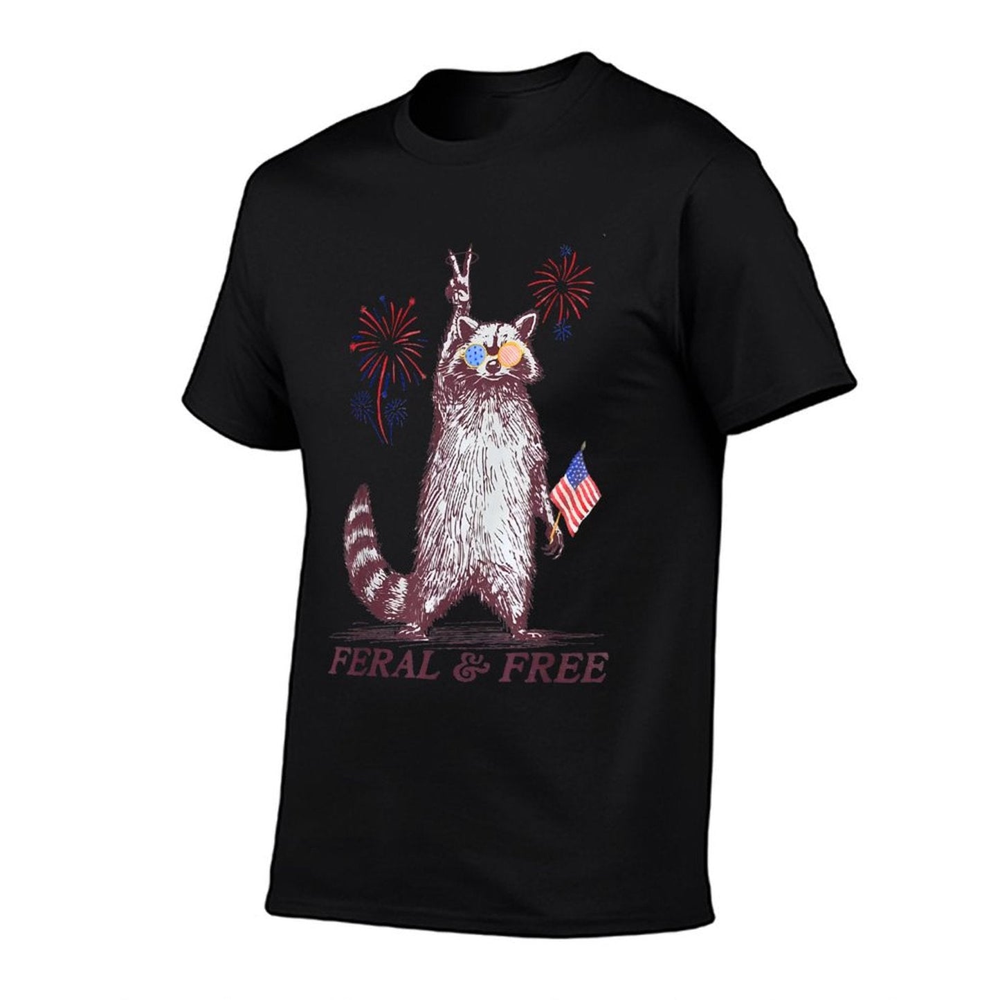 Feral & Free Funny Patriotic Racoon Feral And Free 4th July Eco-friendly Material T-Shirt