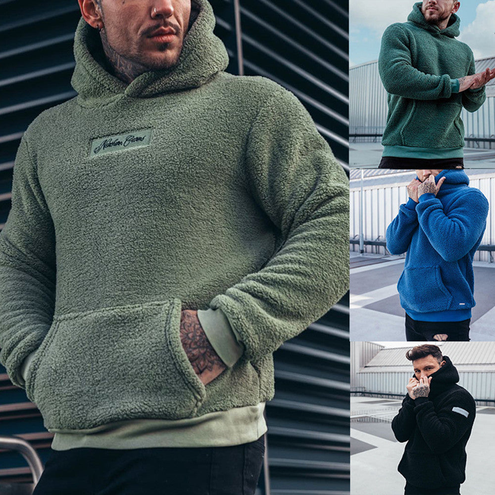 Sudadera con capucha de felpa para hombre con bolsillo grande, jersey de moda de manga larga, top con capucha, ropa lisa