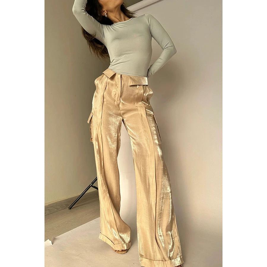 Ins Style Loose Straight Pants With Multi-pocket Design New Fashion Casual Vacation Trousers Womens Clothing