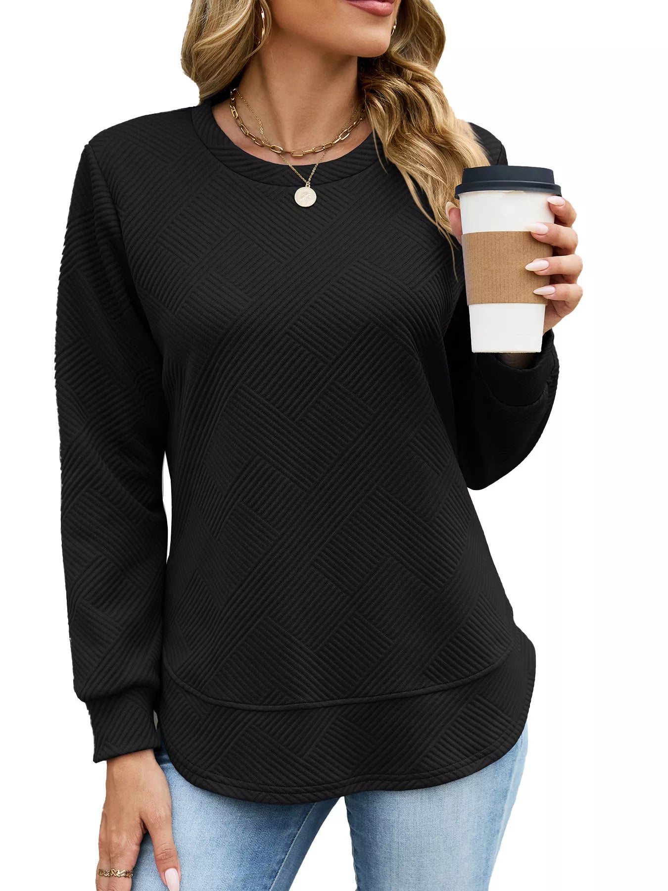 Textured Crew Neck Sweatshirt
