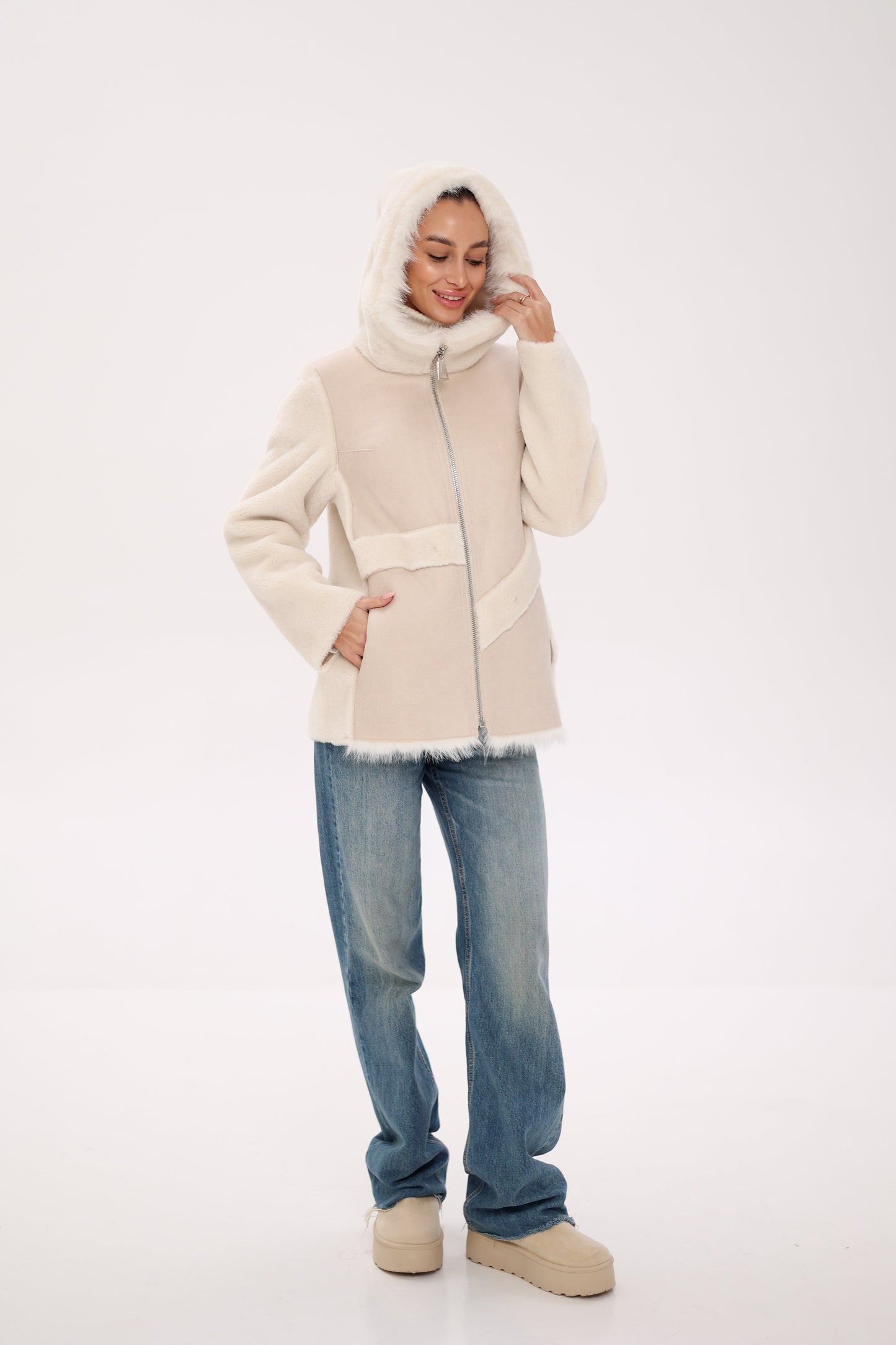 ⇆ Chaqueta Reversible con Capucha de Mezcla de Lana