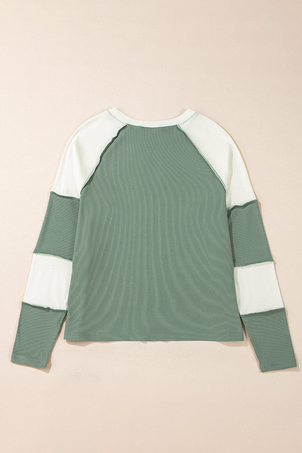 Top de manga larga raglán con paneles de colores acanalado en verde menta