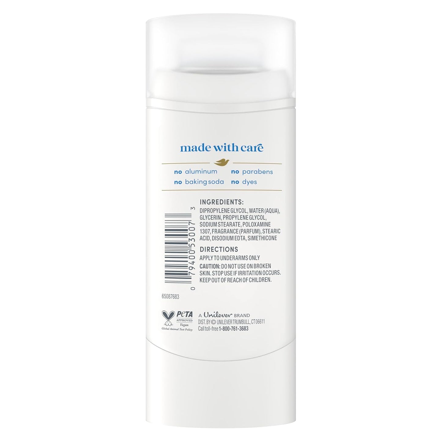 Dove Deodorant Stick Sensitive for 72 Hour Odor Protection Aluminum Free 2.4 oz