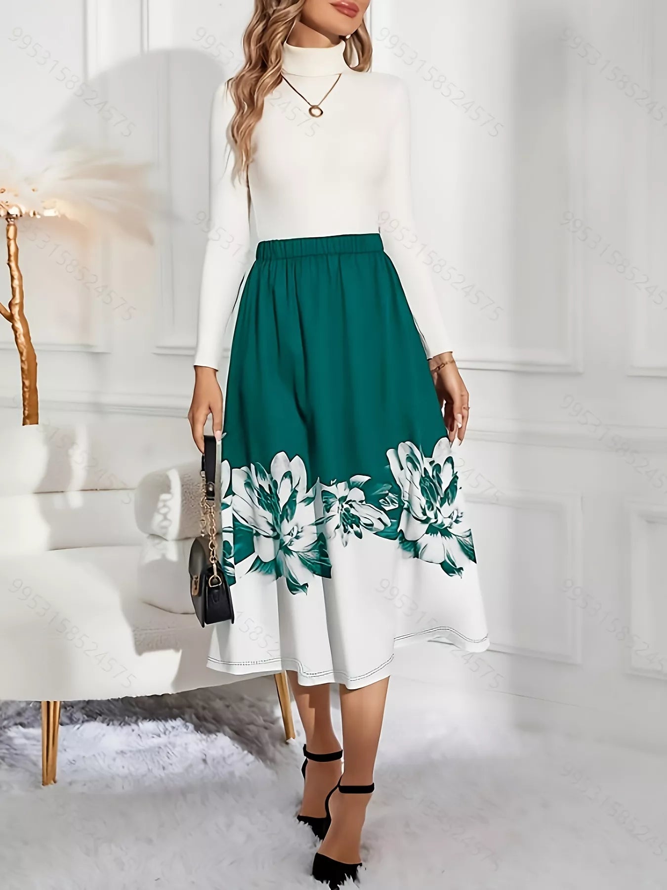 Falda Midi Evasé con Estampado Floral Ver tabla de tallas en "más detalles"