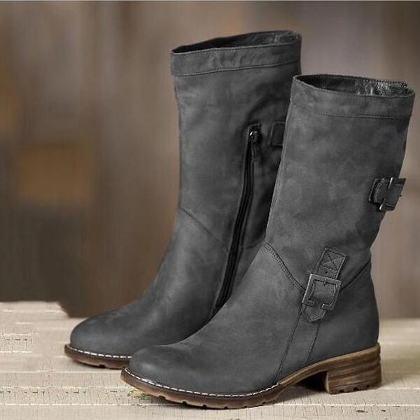 Women's Low-Heeled Retro Round-Toe Mid Boots