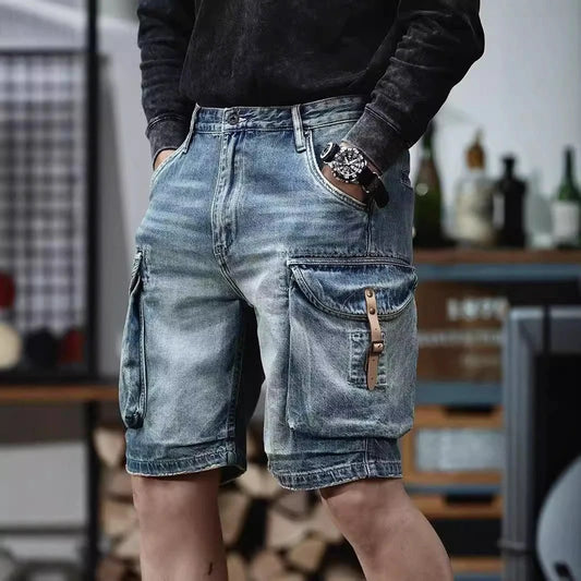 Men's Blue Denim Cargo Shorts