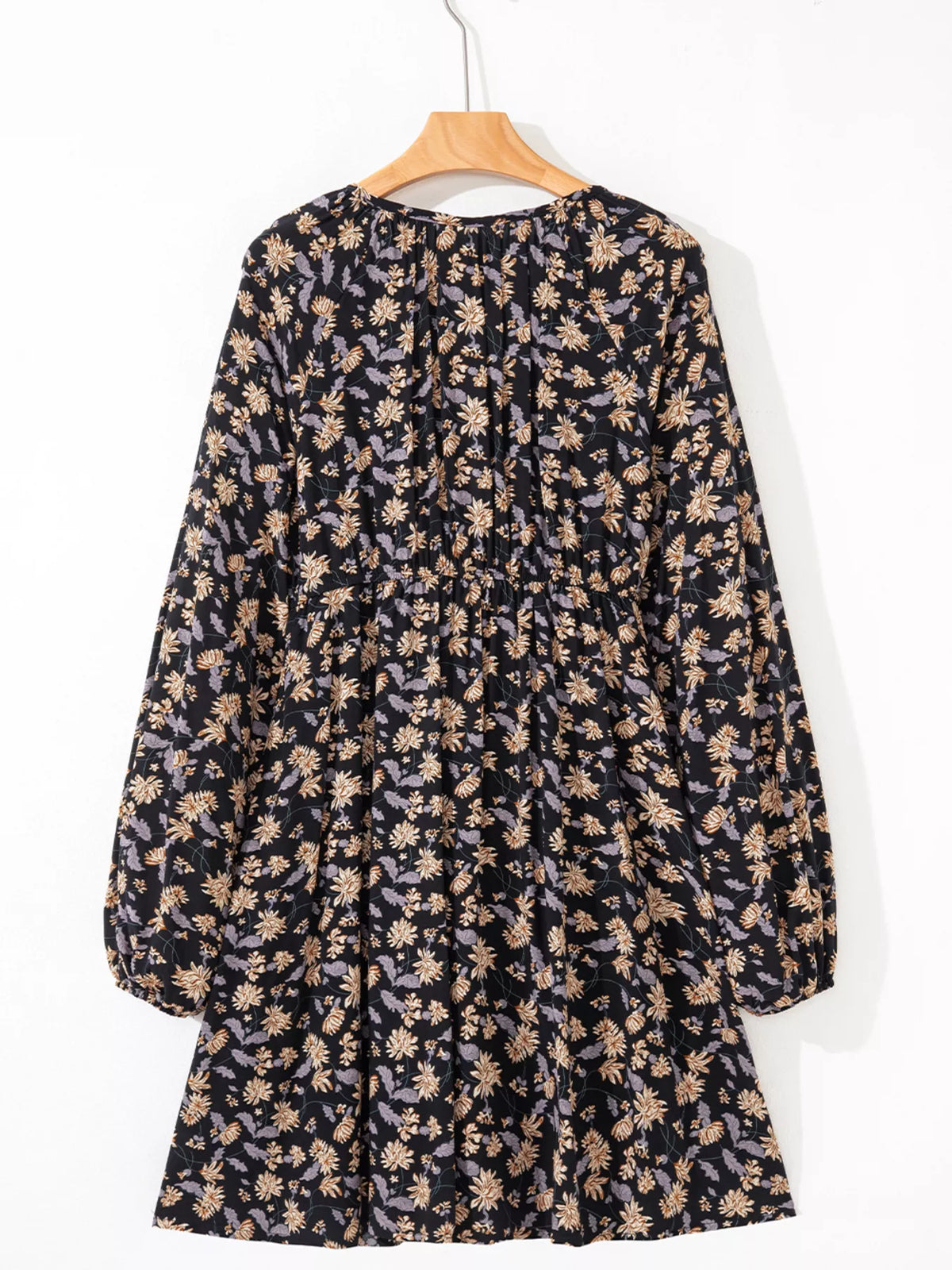 Floral Deep V Neck Smocked Bust Bubble Sleeve Babydoll Dress