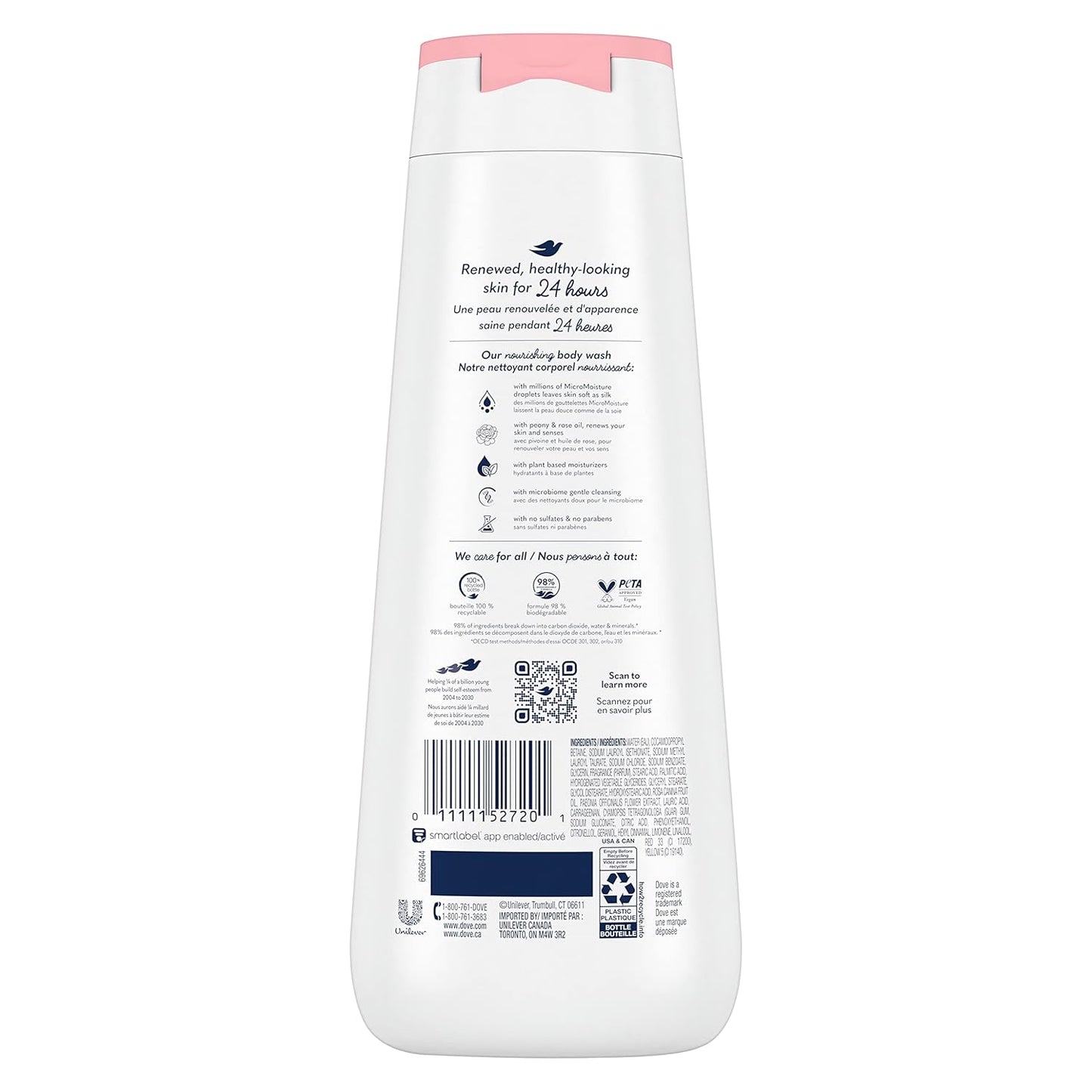 Dove Body Wash 4 Count Renewing Peony and Rose Oil for Renewed, Healthy-Looking Skin Gentle Skin Cleanser with 24hr Renewing MicroMoisture 20 oz
