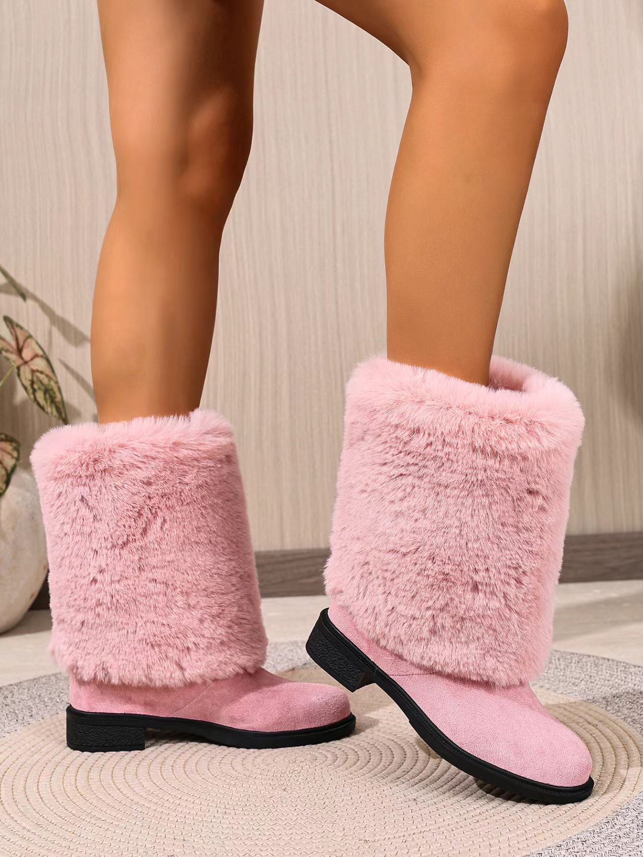 Botas de nieve de tacón grueso para mujer - Botines de invierno cálidos antideslizantes