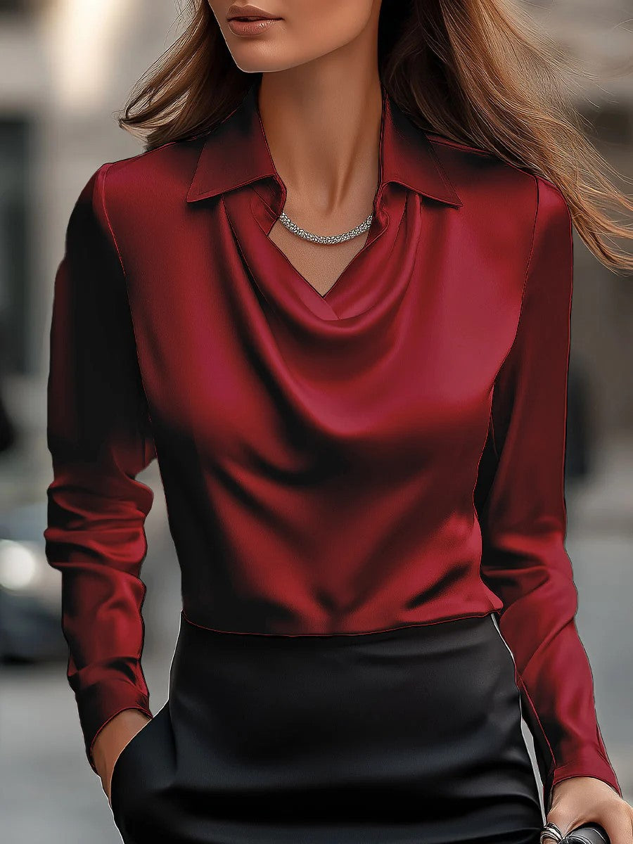 Women's Fashion Long Sleeve Irregular Collar Drape Shirt See size chart under “more details”