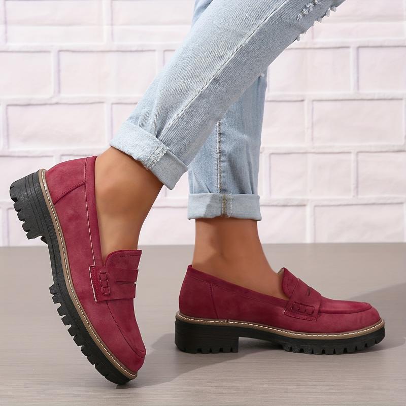 Mocasines de suela gruesa de color liso para mujer | Zapatos planos gruesos y modernos
