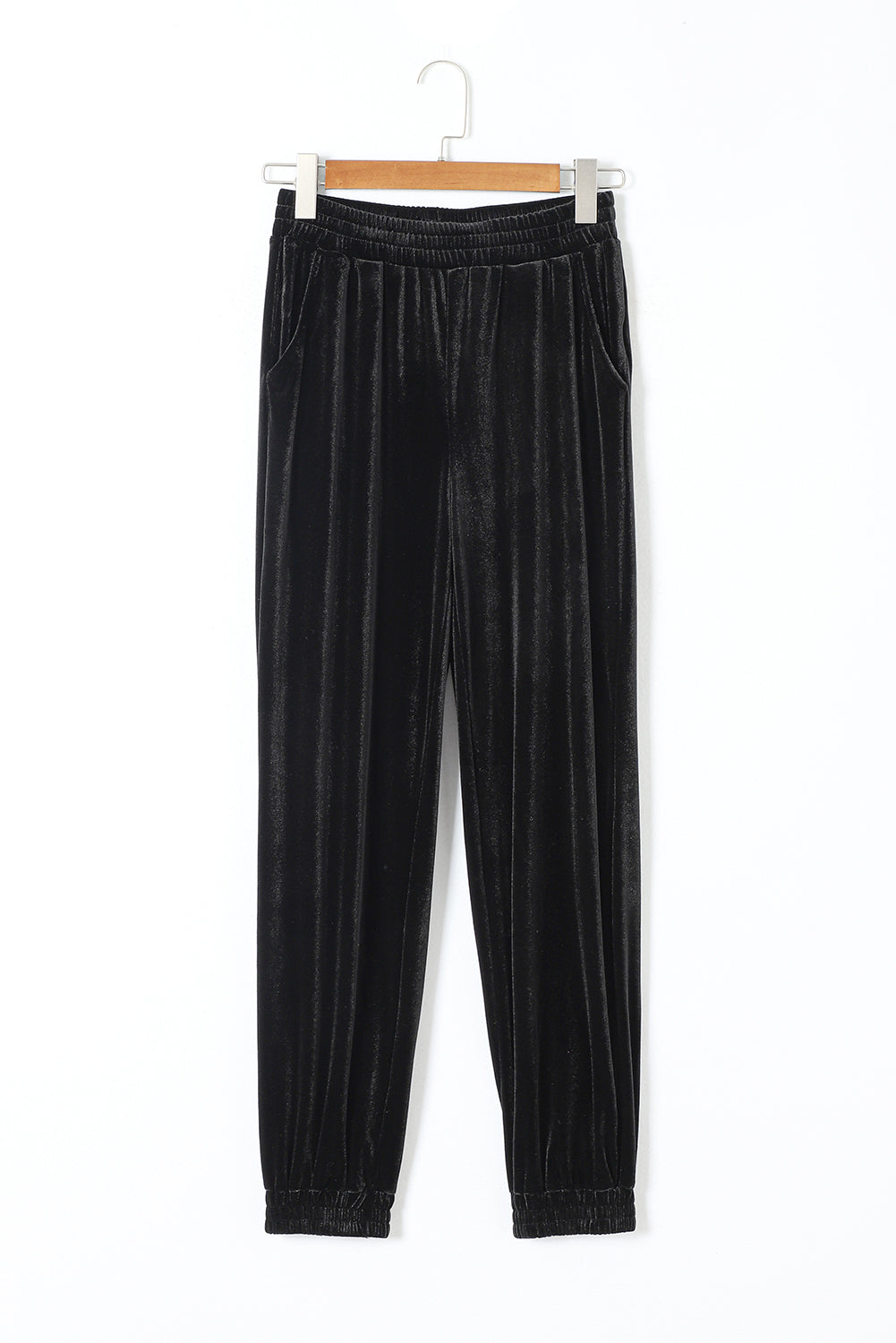 Women's Black Vintage Pocket Velvet Jogger Pants
