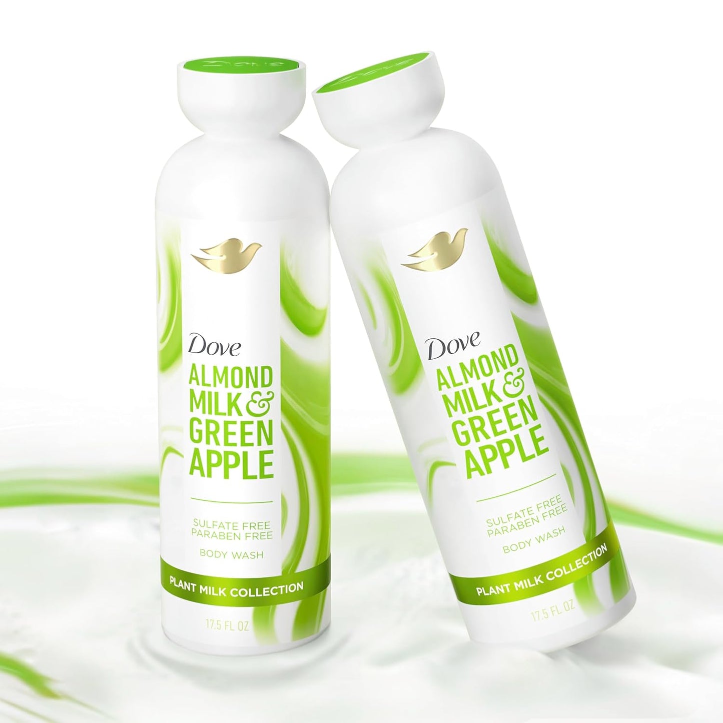 Dove Plant Milk Cleansing Body Wash Almond Milk & Green Apple for Moisturized Skin Gentle Cleanser, No Sulfates or Parabens, pH balanced 17.5 fl oz