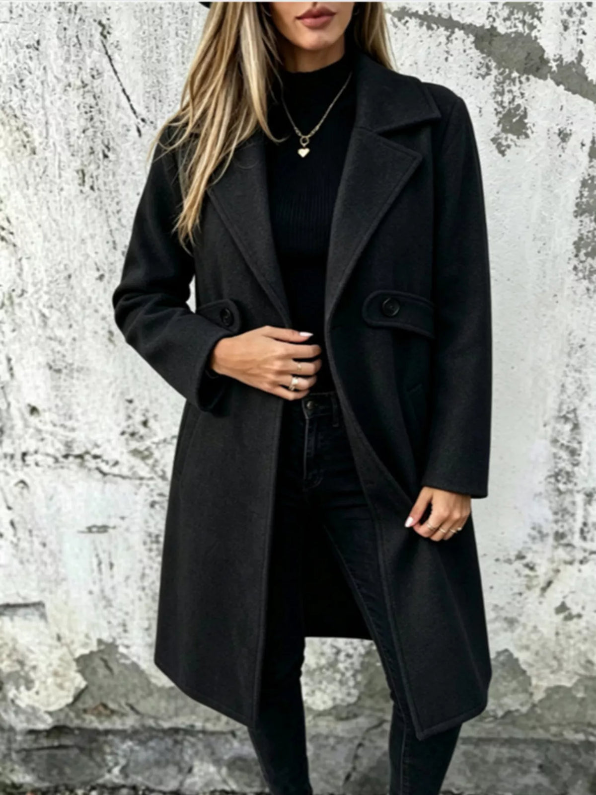 Full Size Lapel Collar Longline Overcoat Plus Size