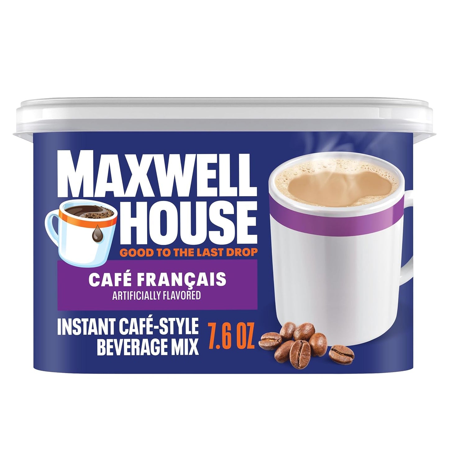 Maxwell House Instant Cafe-Style Beverage Mix, Easy to Prepare, 1 Canister, for Quick Morning Coffee or Afternoon Treat, Cafe Francais, Kosher Dairy, 7.6 oz