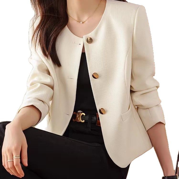 Chaqueta corta con cuello redondo para mujer – Prenda de abrigo informal ligera