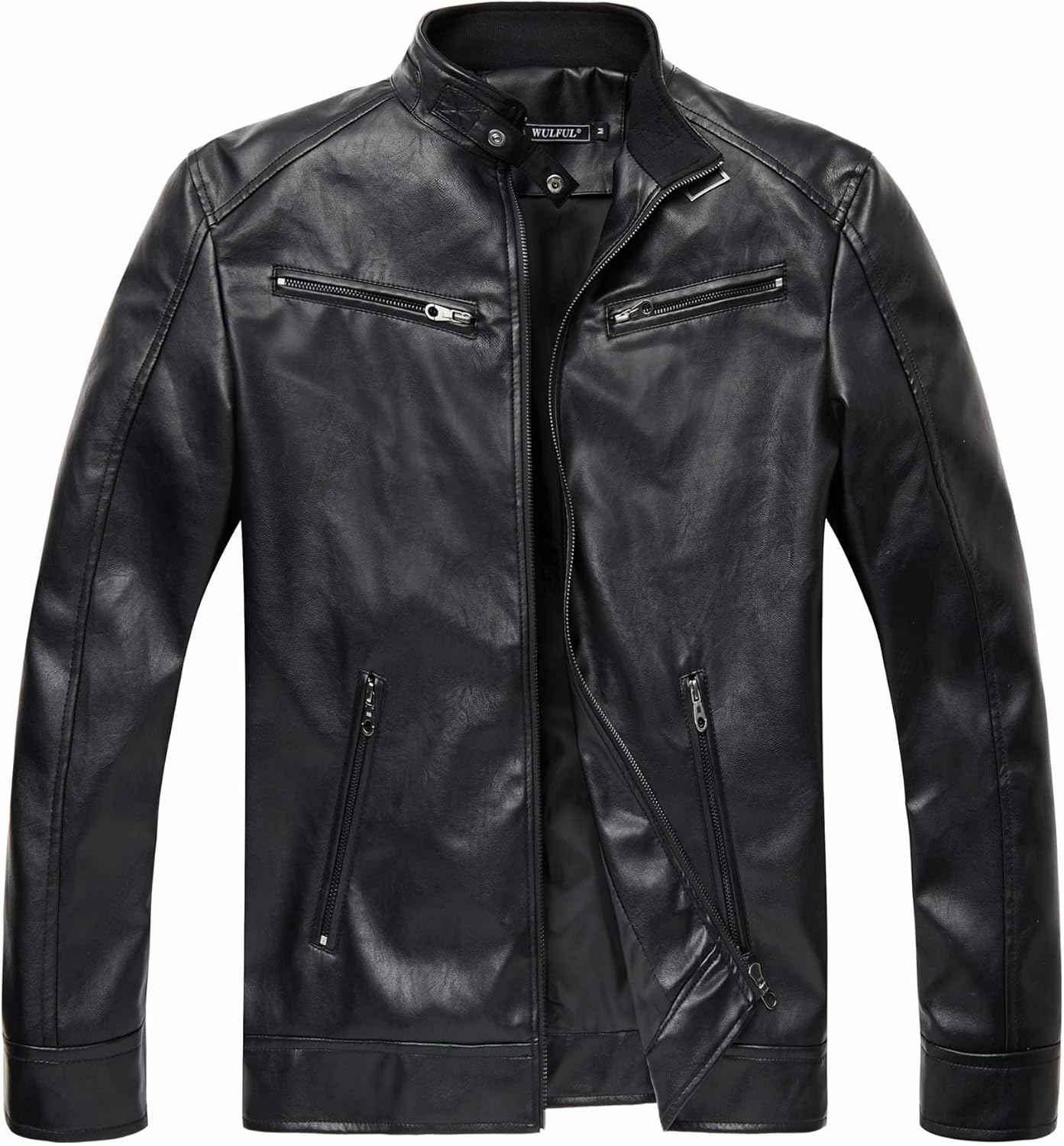 7DAY'S Men's Stand Collar Leather Jacket Motorcycle Lightweight Faux Leather Outwear