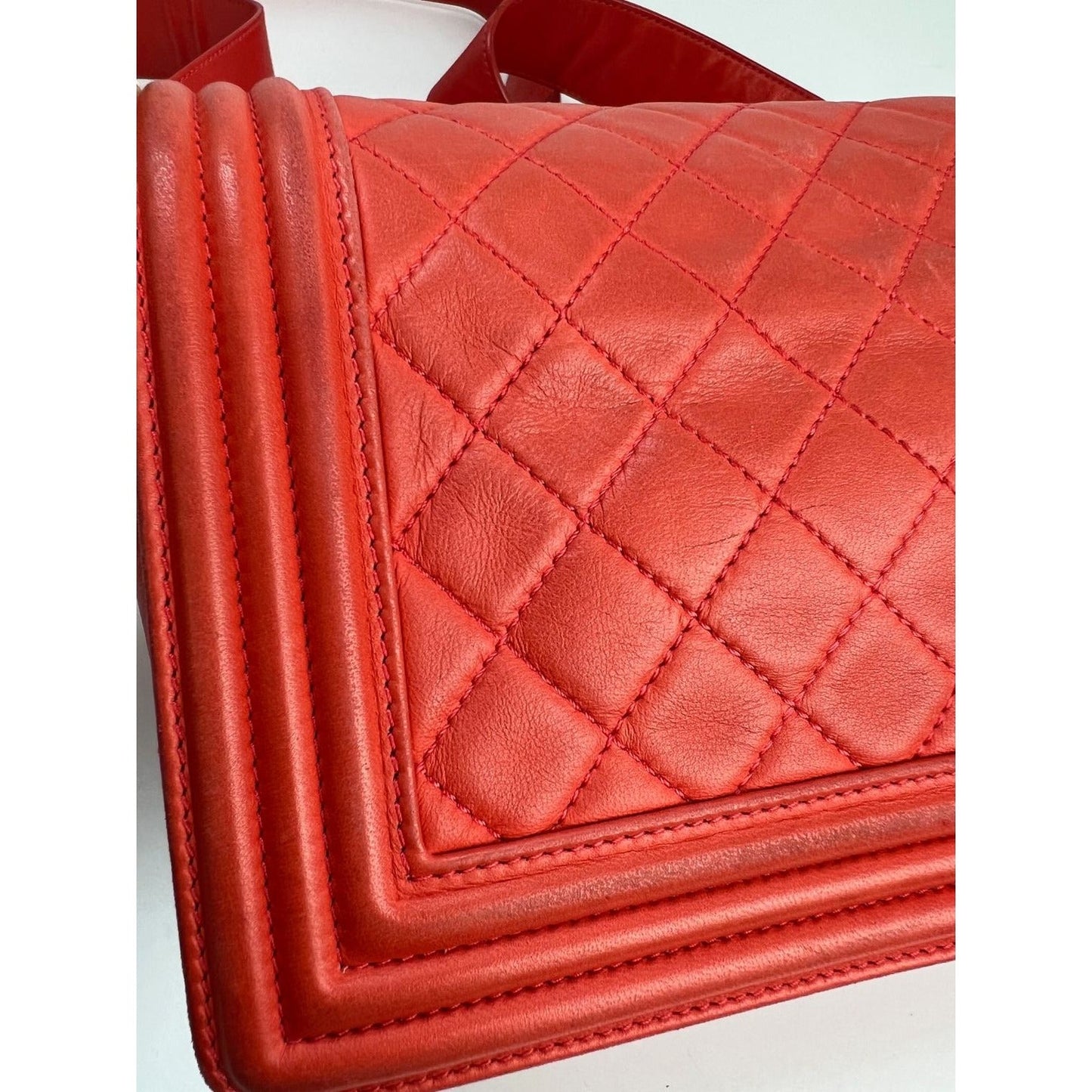 CHANEL Lambskin Quilted Medium Boy Red Flap Bag