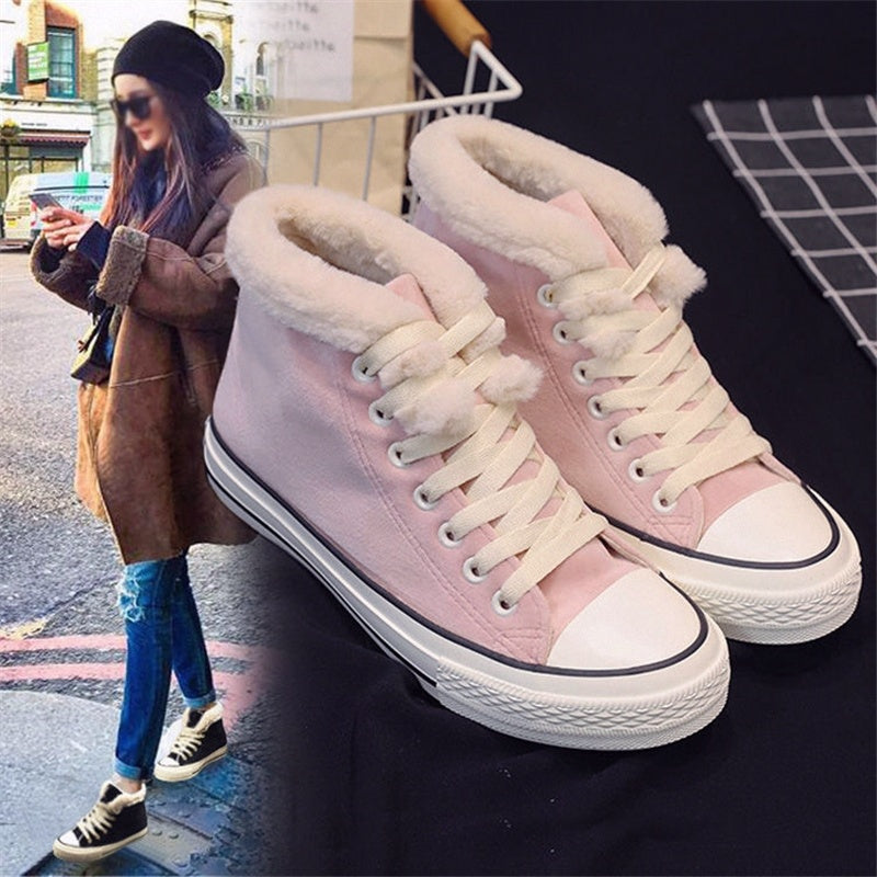 Zapatos de lona cálidos para mujer | Zapatos planos de invierno con forro de algodón afelpado